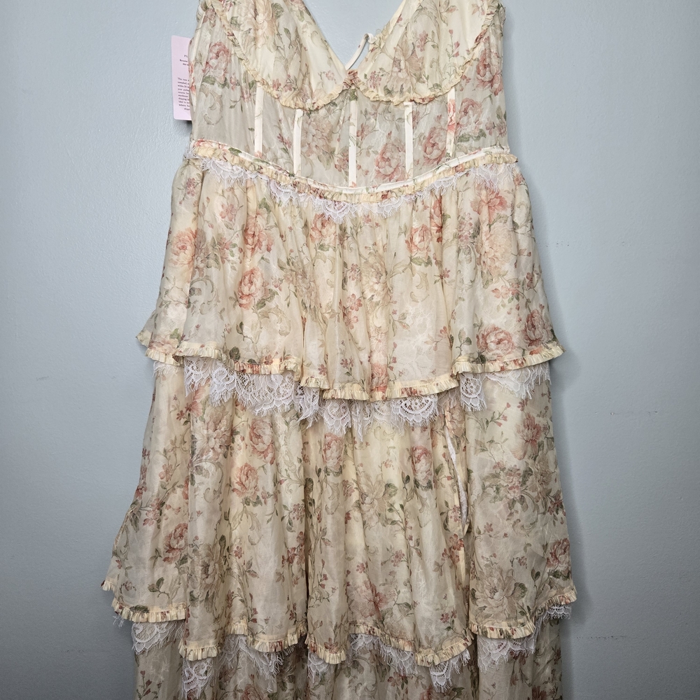 V. Chapman Floral Tiered Maxi Dress in Cream and Pink - Picture 4 of 16